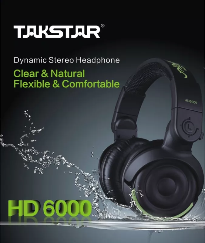 TAKSTAR HD6000 студийные наушники закрытого типа;  АЧХ 10 Гц - 25 кГц; Кабель 1,2м + удлинитель 4 м; В комплекте 6,3мм. адаптер-джек и чехол;