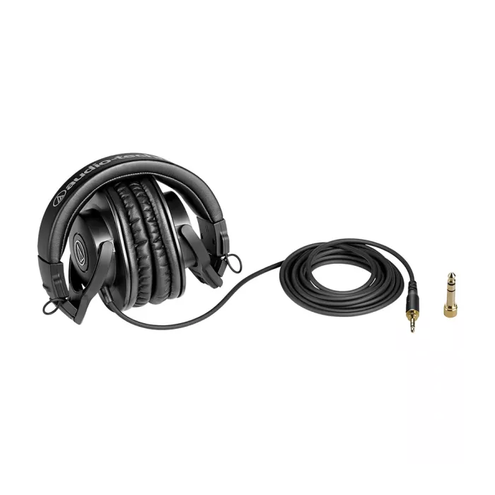 Audio-Technica ATH-M30X студійні моніторні навушники закритого типу; Поворотна на 15 градусів конструкція чашок; Складна конструкция; В комплекті 6,3мм. адаптер-джек, чохол для зберігання; Вага: 220 г.